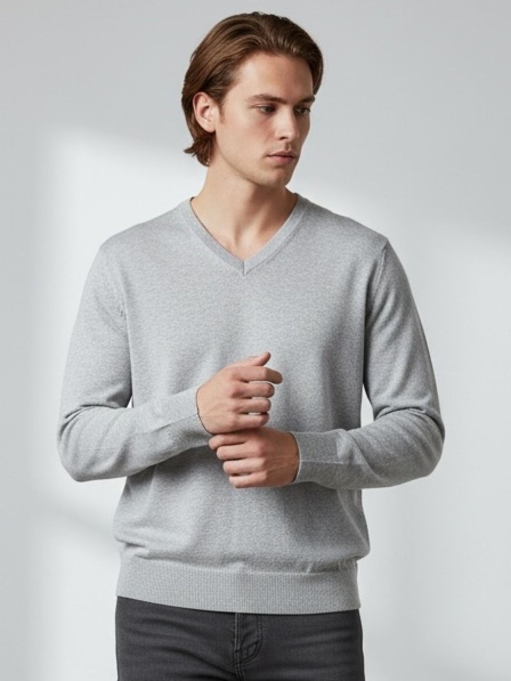 Banana Republic Silk & Cotten Light Gray V-Neck Sweater